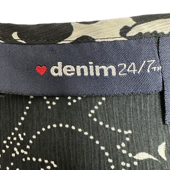 Denim 24/7 Tunic Top Womens 26W Floral Print 3/4 Sleeves Black White Pink Light - Picture 2 of 9